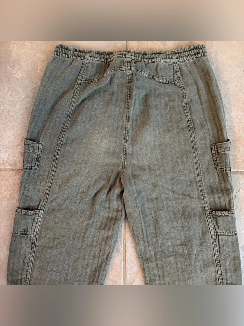 Free People Feelin’ Good Utility Pull On Linen Cotton Green Pants Size Medium